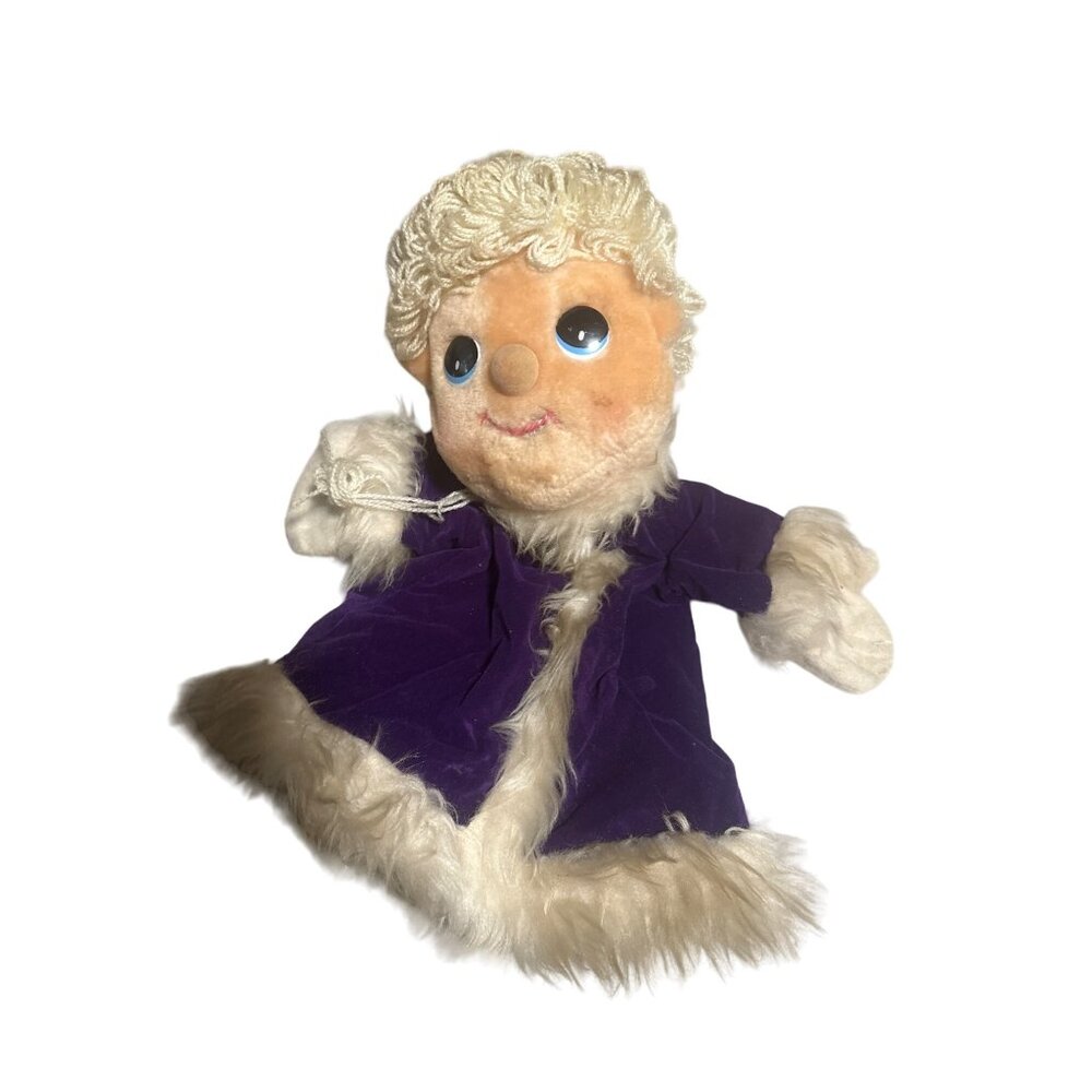 Vintage 1983 Dakin King Hand Puppet Purple Velvet Robe Blonde Yarn Hair Plush